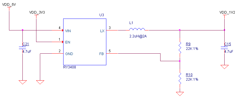 DC 5V转1.2V电路原理图